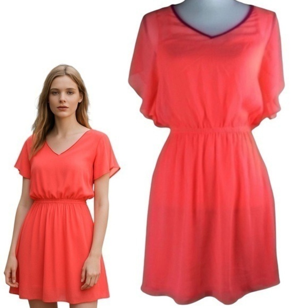 Express Coral Pink Mini Dress Womens XS Back Cutout Flutter‎ Sleeve V-Neck